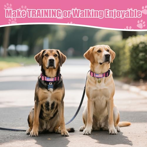 Image of Martingale Dog Collar Reflective NO Pull with USA Flag, L,Pink | Escape Proof without choking,Adjustable Limited Slip Collar with Quick Release Buckle, Nylon Walking Collar for S M L Dogs