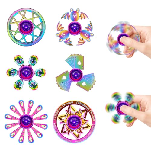 6 Pack Metal Fidget Spinner for Kids and Adults, Fidget Toys for Focus, Stress Relief, ADHD & Anxiety, Sensory Fidget Set for Blue Monday Relief