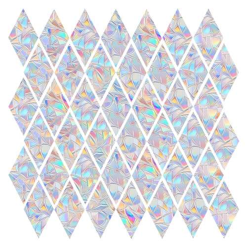 Image of 75PCS Diamond Anti-Collision Sticker Window Clings to Save Birds - Non-Adhesive Prismatic Vinyl Rainbow Stickers