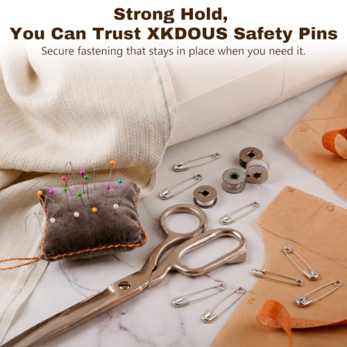 Image of XKDOUS 400 Pack Safety Pins for Clothes, 3 Assorted Size Heavy Duty Pins | Small & Large Safety Pin, Sharp Edge Pins Bulk, Fasteners for Clothing, Sewing, Crafting