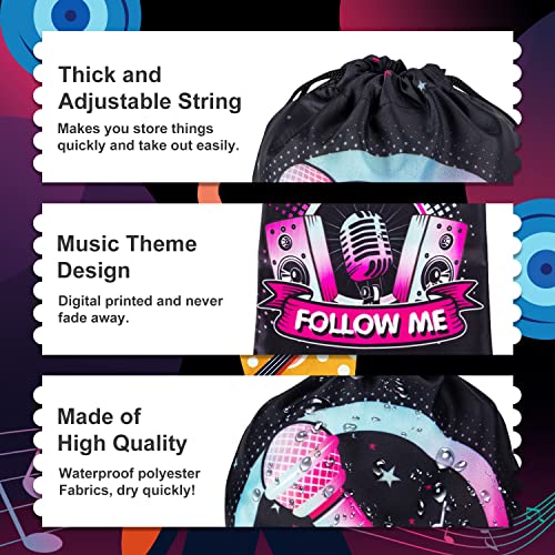12 Pack Music Party Supplies Favor Drawstring Bags For Kids' Birthday, Boys Girls Music Tiktok Drawstring Backpack Bag As Loot And Goodie Bags For Gifts, Treat, Candy, School, Travel Or Birthday Party #TOP2