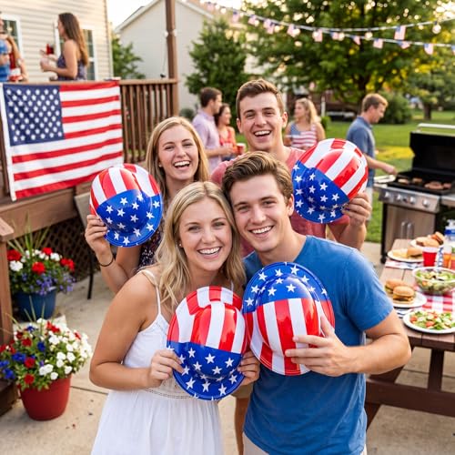 Image of Shyyween American Flag Plastic Hats Patriotic 4th of July USA Party Accessories Red White and Blue Hats for Independence Day