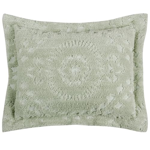 Better Trends Rio Collection is Super Soft and Light Weight in Floral Design 100% Cotton Tufted Unique Luxurious Machine Washable Tumble Dry, Standard Sham, Sage
