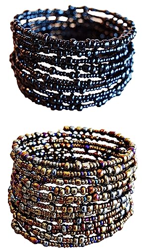 African Bracelets For Women - Set Of 2 Bead Bracelets - Made Of 10 Wire Loops Each - African Jewelry - Handmade In Kenya - Metallic Bronze Eggplant Purple, Black, Kb50 #TOP28