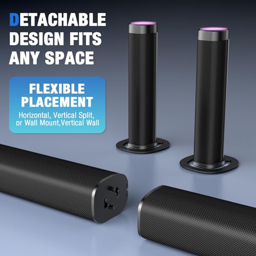 FHNFHN Sound Bar for Smart TV, 100W Sound Bar with 3 Dynamic RGB Lights,Bluetooth 5.3, ARC/Opt/AUX Connect, Dynamic Volume 3 Equalizer Modes,2 in 1 Detachable Soundbar for TV/PC/Gaming/Projectors - Image 7