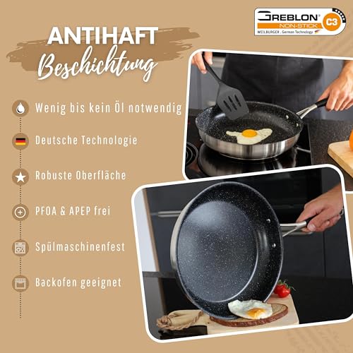 Edelstahlpfanne 32 cm von DIVORY mit Antihaftbeschichtung für Induktion
