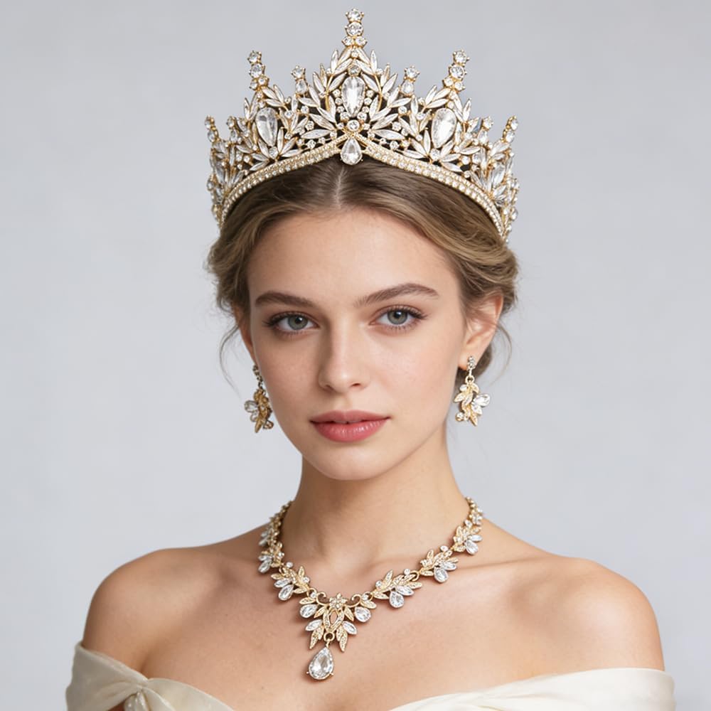 Bridal Wedding Crown and Jewelry Sets for Women Tiara and Necklace Earrings Tiaras Crowns With Jewelry Sets Princess Crown Set Party Birthday Accessories