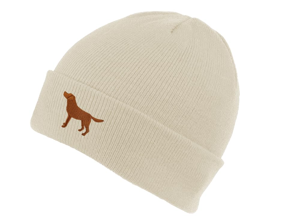 The House Of Dog Fox Red Labrador Retriever Owner Gift. Classic Cuffed Unisex Beanie Ski Hat with Embroidered Design. Oatmeal