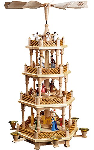 Alexander Taron Importer 16723 Richard Glaesser 4 Tiers Decorative Pyramid with Nativity Scene Wise Men Shepherds & Angels 21 x 12.5 x 12.5