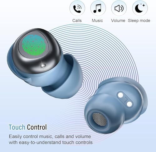 DUSONLAP Bluetooth Kopfhörer, Mini In Ear Kopfhörer Kabellos Bluetooth 5.4 HiFi Immersiv Sound, 47Std Spielzeit Schlafkopfhörer mit Passiver Geräuschmaskierung, LED-Anzeige Earbuds für Schlaf Blau