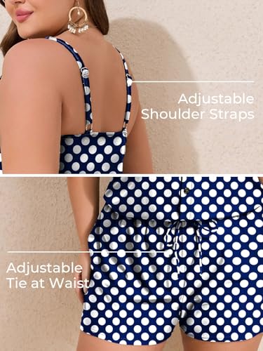 Image of Summer Mae Plus Size Swim Romper One Piece Swimsuit Women Blouson Bathing Suit with Pockets 2026 Modest Swimwear Polka Dot 20 Plus