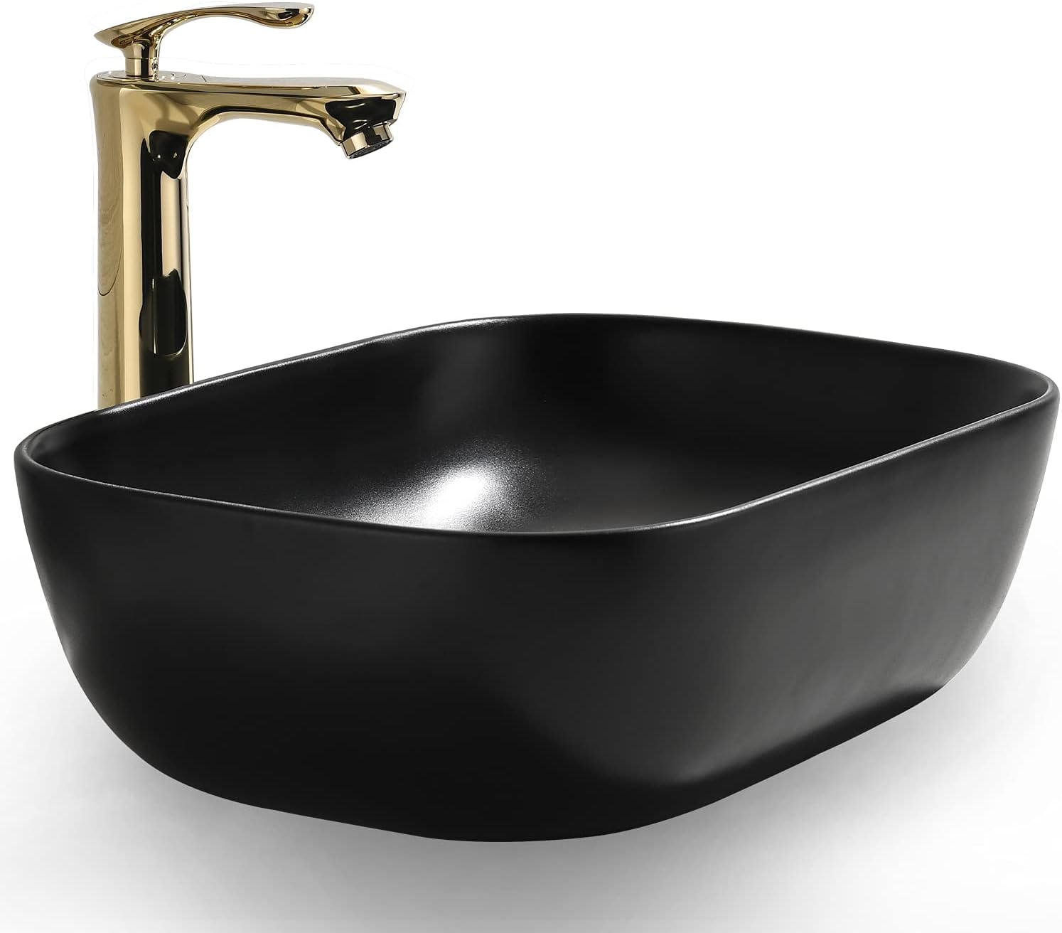 70% Off Discount Bathroom Vessel Sink, BoomHoze Rectangle Above Counter Porcelain Ceramic Art Basin Lavatory Vanity Vessel Sink with ORB Vessel Sink Faucet and Pop Up Drain