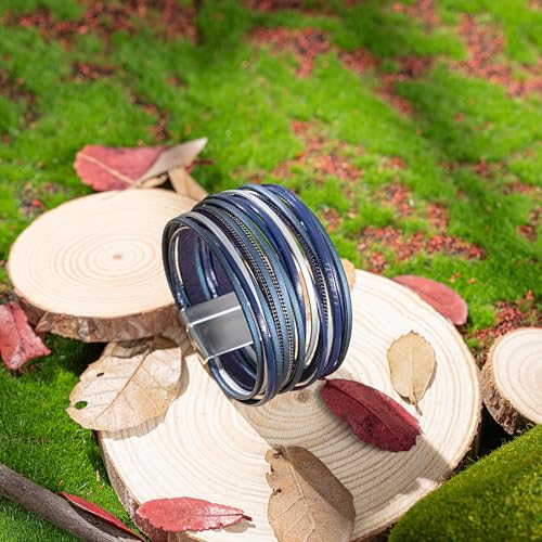 FANCY SHINY Boho Leather Wrap Bracelet Stackable Layered Bangle Cuff with Magnetic Clasp4