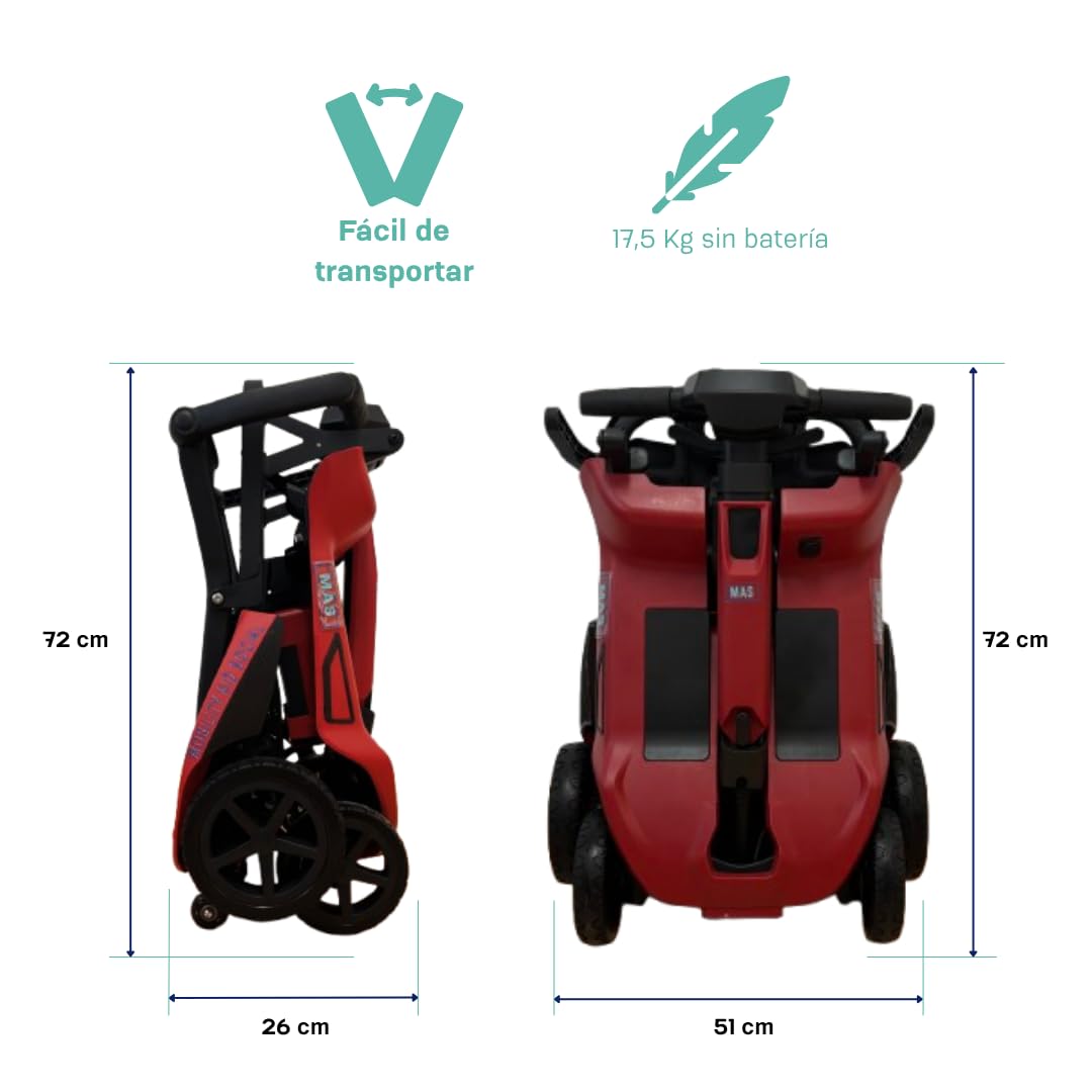 Scooter disabili pieghevole leggero MAS – 2 motori 270 W brushless, fino a 35 km autonomia, compatto e facile da trasportare, 2 batterie al litio rimovibili, ideale per anziani