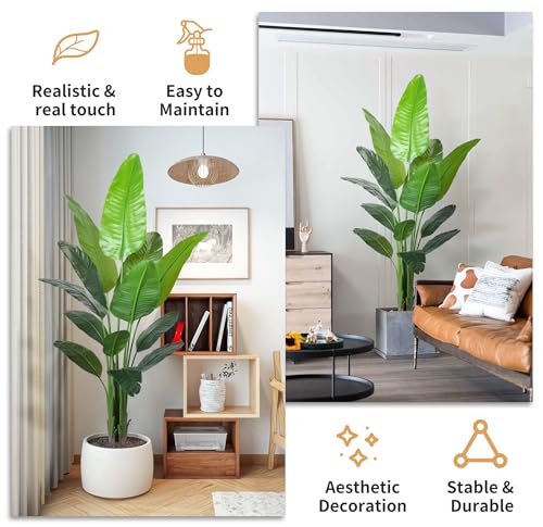 Image of HAIHONG 6FT Artificial Bird of Paradise Plant,Faux Palm Tree Potted Plant with Real Touch Leaves,Fake Trees for Home Living Room Office Indoor Outdoor Decor(6FT-1Pack)