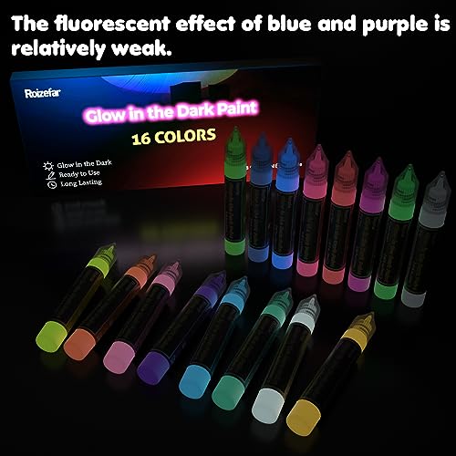 Roizefar Pinturas Que Brillan En La Oscuridad, 16 Colores De Pinturas Que Brillan, Pinturas Luminosas De Larga Duración Para Obras De Arte, Pinturas, 20ml/0.68oz