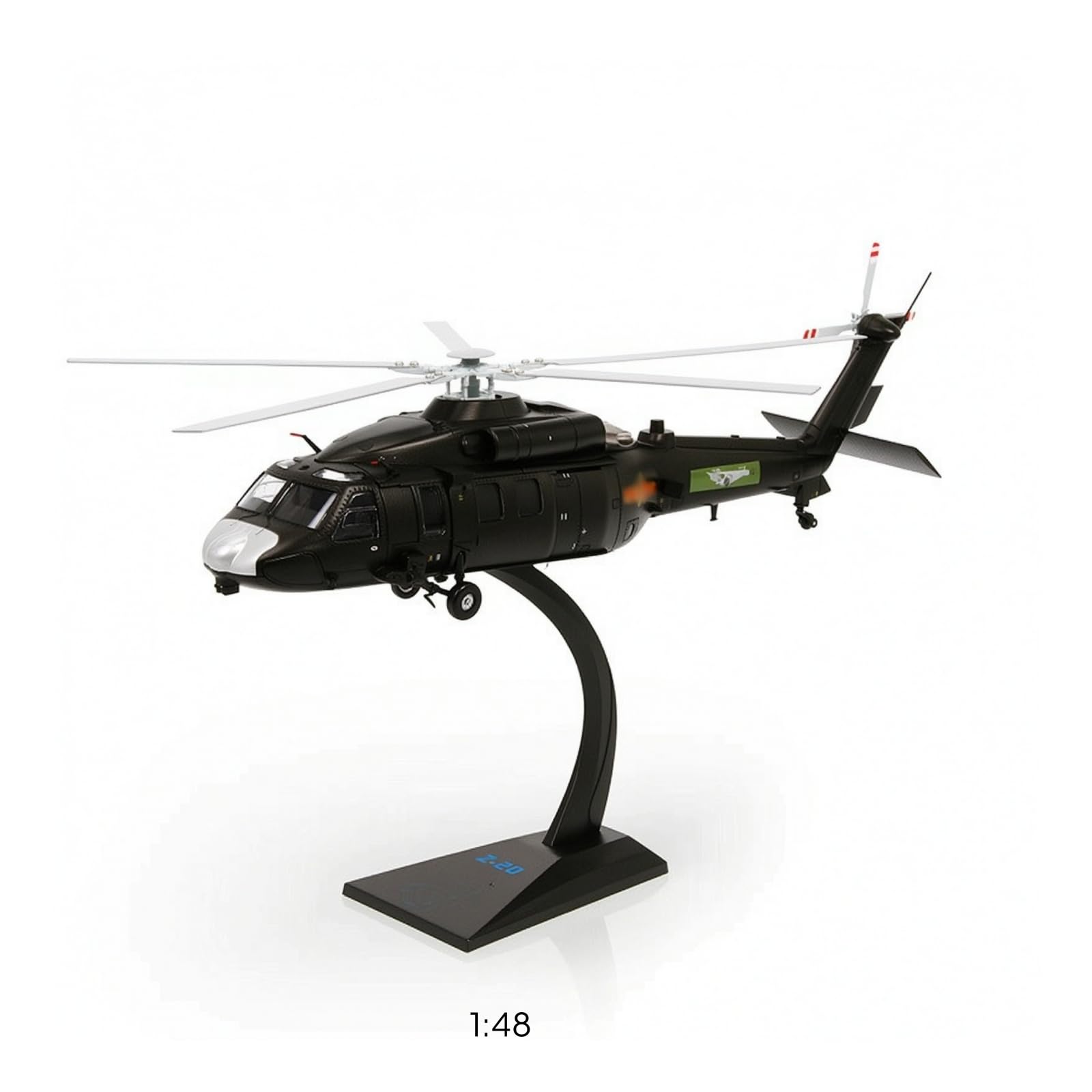 Aereo in Lega Modello Elicottero Miniatura da Tavolo Collezione con Supporto Curvo su Base Obliqua Rotori E Carrello Rifiniti Struttura, 1 48, Z-20