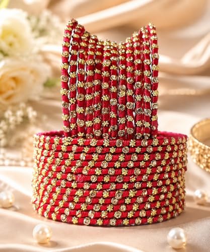 Image of Swara Creations Metal bangles /kada Set wrapped in Silk Thread & golden dots for Women & Girls (24 Pcs)