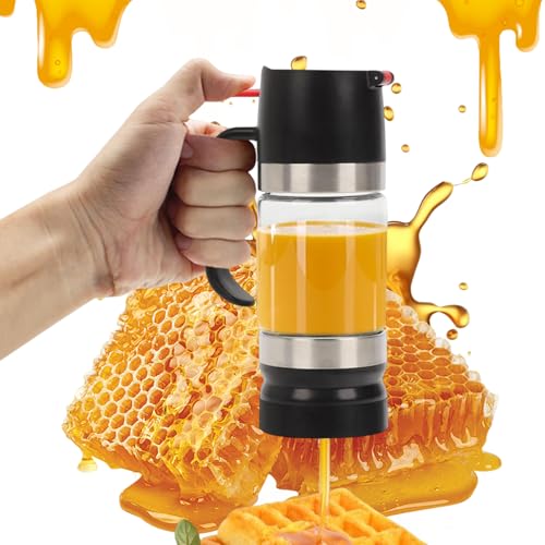 Tefola Honey Dispenser Pot, Maple Syrup Dispenser Glass, Honey jars Drip Free with Handle, Coffee Station Accessories for Pancakes, Coffee, Cereal Bowl, Salad Cooking, Kitchen and Bar (Black, 315)