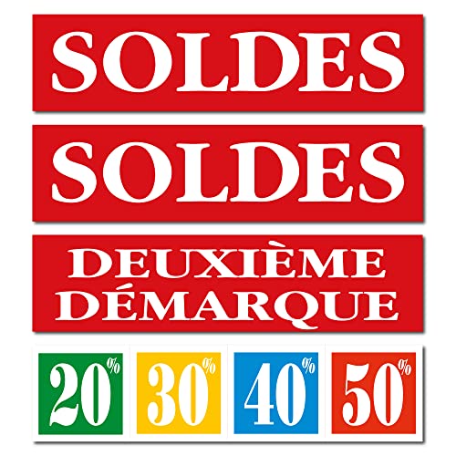 Affichesstore 30182 - Kit de 4 Affiches 80x20 cm - Soldes - Deuxième Démarque - 20% 30% 40% 50% - Papier 170g. Brillant Cover