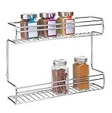 mDesign – Especiero de Pared o para Armario – Organizador de Especias, Hierbas y té en Dos Niveles – Especiero de Cocina de Acero Cromado – Una Forma práctica de Guardar Tus Especias y condimentos