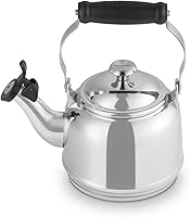 Vista 11 de Le Creuset - Tetera silbante de acero esmaltado con acabados metálicos, 1.7 cuartos de galón, Ostra