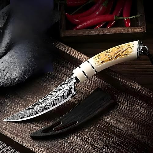 Image of Wizbiz Premium Damascus Style Curved Utility Kitchen Knife | Kitchen Cutting Tool for Meat,Vegetables Compact EDC, Utility Knives for Precision Cutting, Crafting and Gift Use