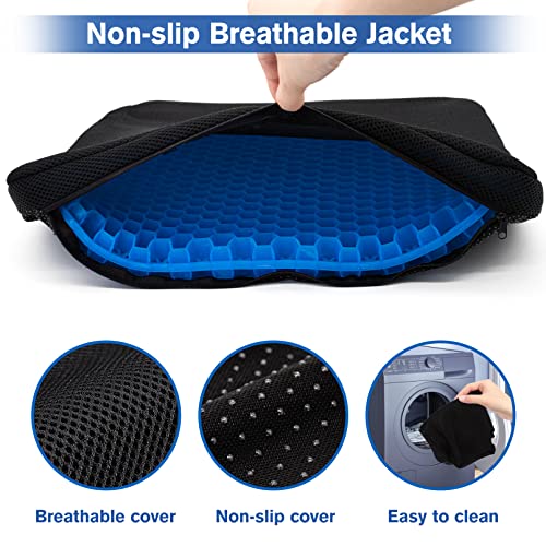 Wansimoo Gel Seat Cushion,Car Or Office Chair Seat Cushion,For Pressure Relief Pain,With Non-Slip Cover,Thickened Double Honeycomb Breathable Design,Blue(18.5"X17"X1.5") #TOP3