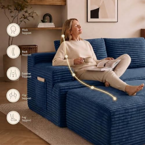 Image of Boneless Couch, Modular Sectional Couches for Living Room, U-Shaped Cloud Couch Sofa with Deep Seat, Fluffy Corduroy Upholstered Corner Sofa