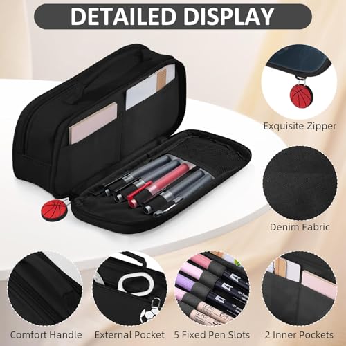 Image of Basketball Pencil Case for Boys - Large Pencil Pouch for Boys with Zipper Compartments & Handle - Big Capacity Pen Organizer Box Bag for Kids Teens School Supplies