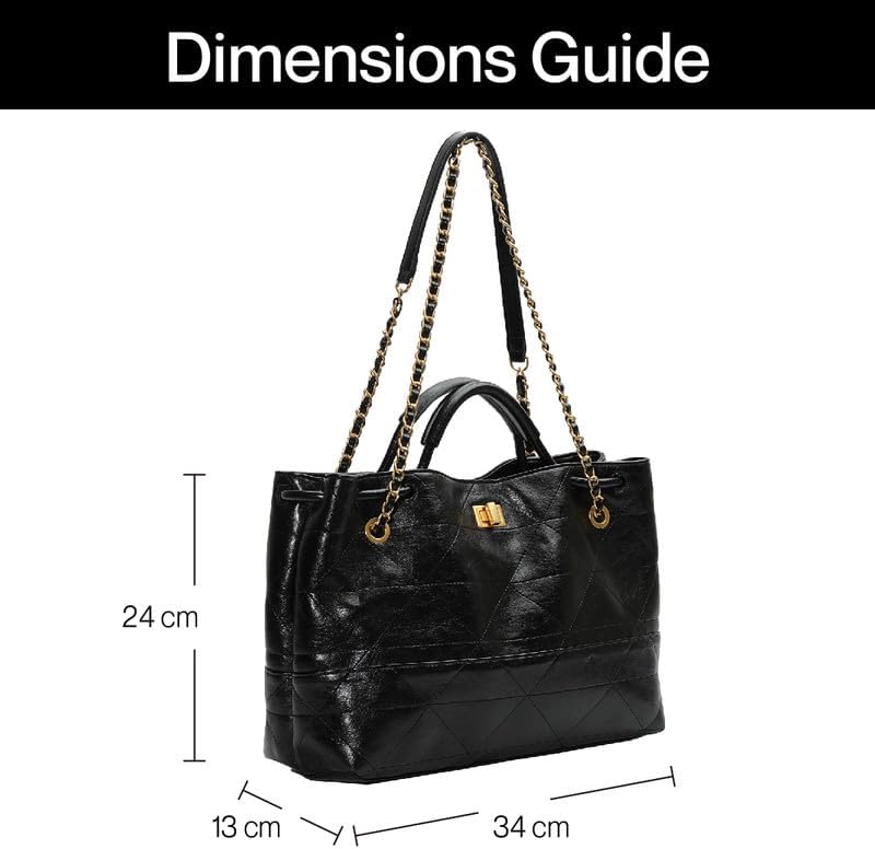 URBAN REVIVO Women Quilted Shoulder Bag Chain Strap Black PU Leather Lady Style for Work and Evening