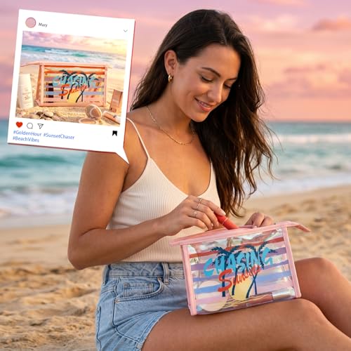 Image of COSHAYSOO Sunscreen Bag Clear Makeup Toiletry Pouch Beach Vacation Essentials for Women Teen Girls Trip Gifts Summer Pool Travel Must Have Accessories Waterproof Stuff