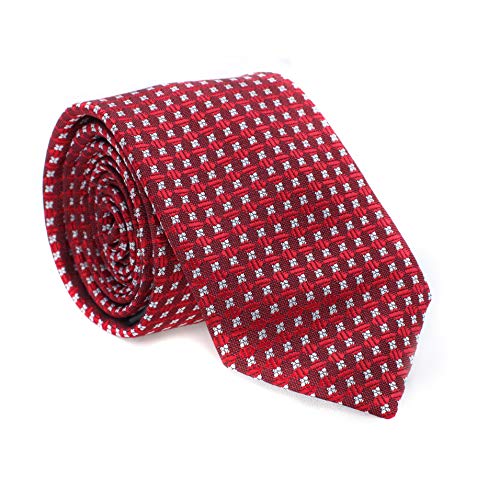 LANSILK Men Business Tie Set - Selección de corbata delgada, gemelos y pañuelo, caja de regalo, 100% seda (Burgundy Dark Red Foulard Club Floral Giglio Silk Tie 1)