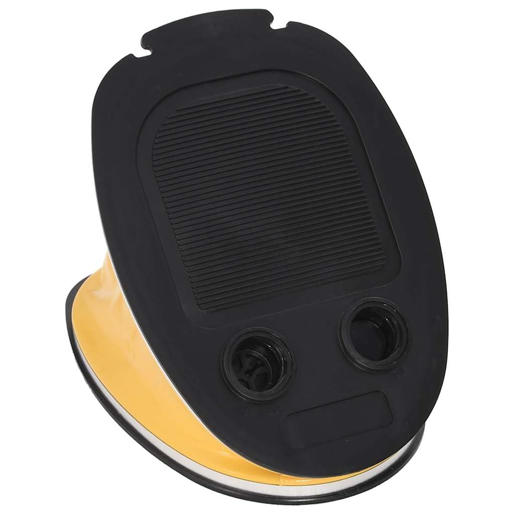 Pompka nożna 26 x 18 cm wykonana z wytrzymałego polipropylenu (PP) i PE w kolorze szarym i żółtym, ze ściśliwym wzornictwem i długością węża 135 cm, idealna do pompowania mat do jogi, łóżek