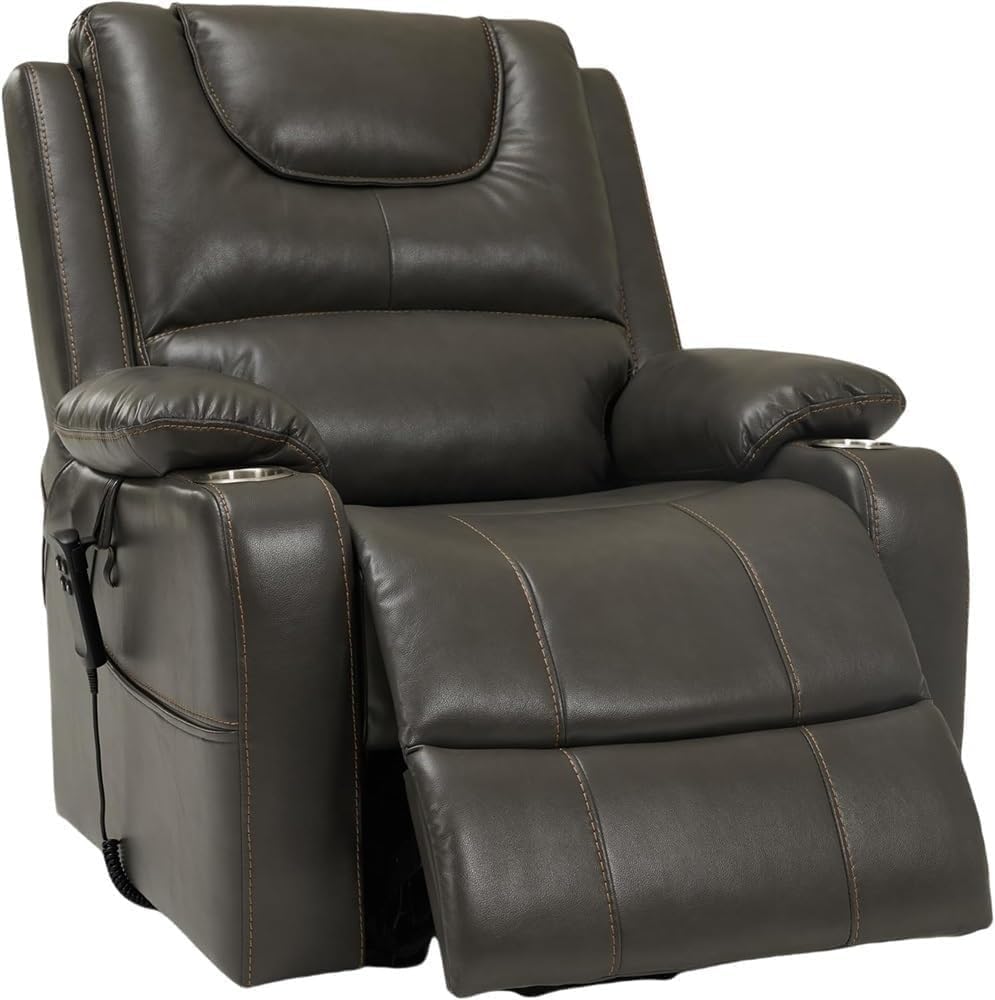 Breathable Leather Electric Lift Recliner Chair with Massage Heat Stand Assist USB Ports Dual Cup Holders Comfortable Seating for Elderly Limited Mobility