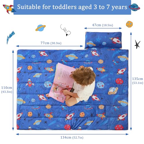 Image of Toddler Nap Mat for Preschool 50''x30'' Sleeping Mat with Removable Pillow and Minky Blanket for Kids Ages 3-7 Roll Up Soft Sleeping Bag for Boys Girls Kindergarten Daycare Sleepover