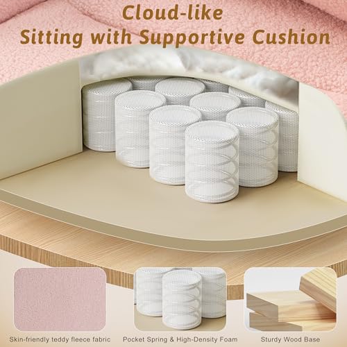 Image of Wider Seat Office Chair with Flip Armrests for Criss Cross Legged&Cats, Big and Tall Executive Ergonomic Reclining Chair with Footrest&Lumbar Pillow, Teddy Fleece Desk Chair, Pink Vanity Chair
