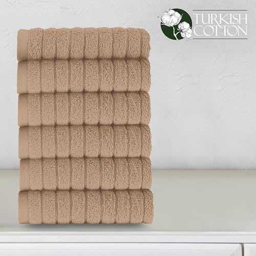 Image of Elegant Comfort 100% Turkish Cotton Corduroy Ribbed Luxury Washcloths 6 Pack Soft 13 x 13 Inch - Higly Absorbent, Durable, Quick Dry, Spa Premium Hotel Quality for Bathroom or Travel, Taupe