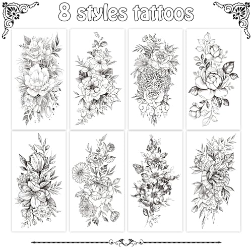 Cerlaza Temporary Tattoos for Women - Realistic Flower Sleeve