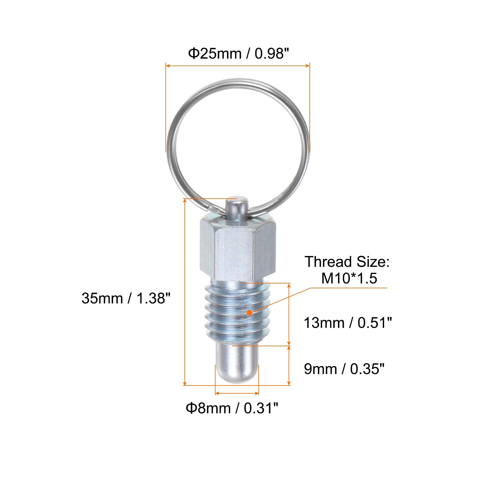 HARFINGTON 3Pcs Spring Plunger with Pull Ring M12x1.75 Thread Size 0.51