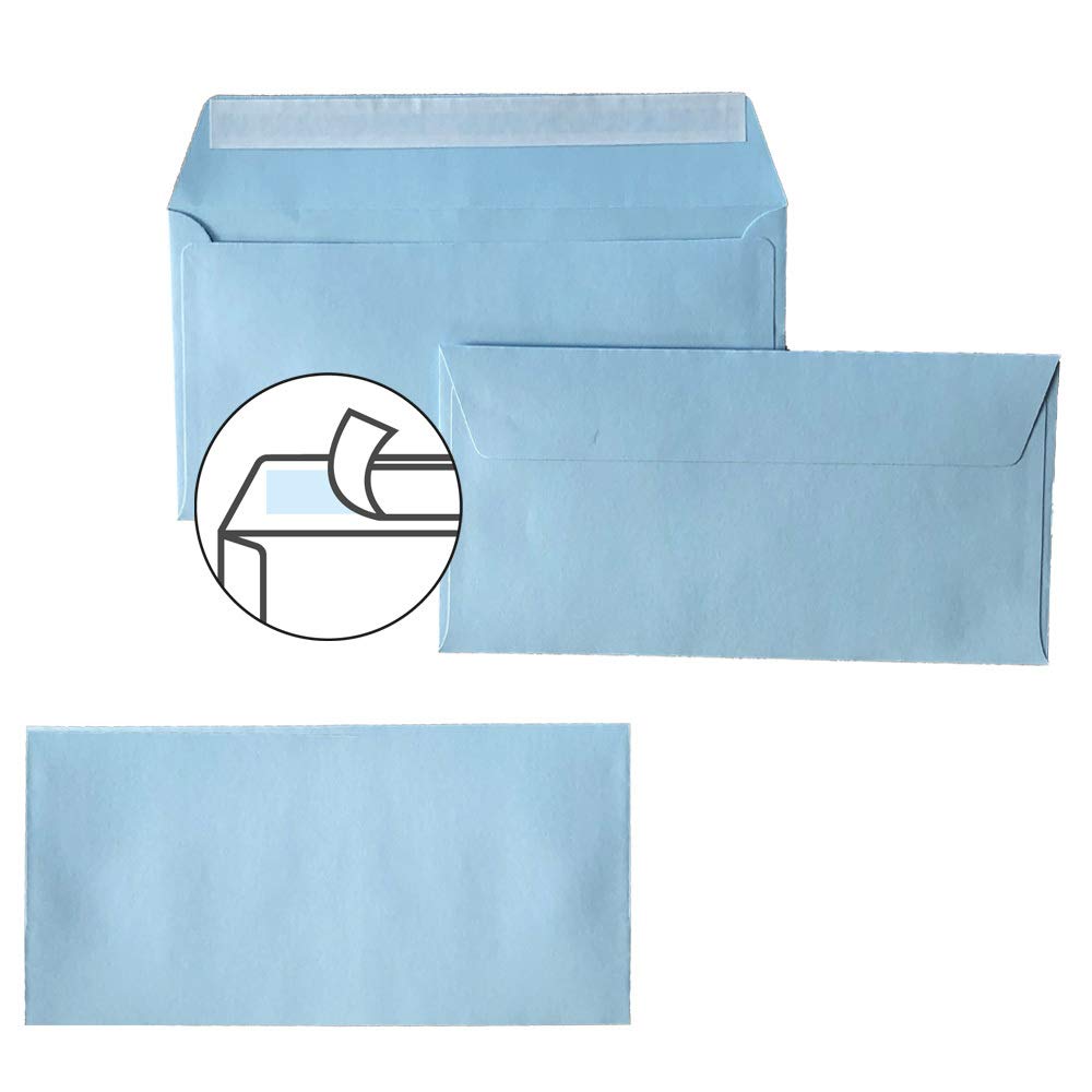 Enveloppes DIN longues - 110 x 220 mm - 120 g - Rabat droit avec patte autocollante - Idéal pour anniversaire, mariage, invitations, cartes de vœux, Noël - 100 x 17 cm - Bleu clair