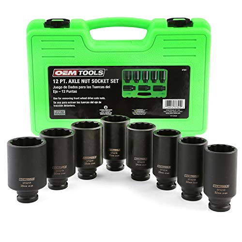 OEMTOOLS 37321 8 Piece 1/2 Inch Drive Axle Nut Socket Set 12 Point Set 29mm 30mm 32mm 34mm 35mm 36mm 38mm and 39mm Socket Set with Case