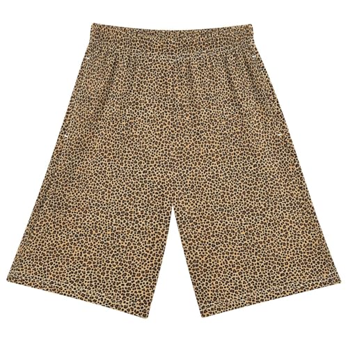 ALAZA Brown Leopard Print Youth Athletic Shorts for Boys and Girls Size 11-12 Years