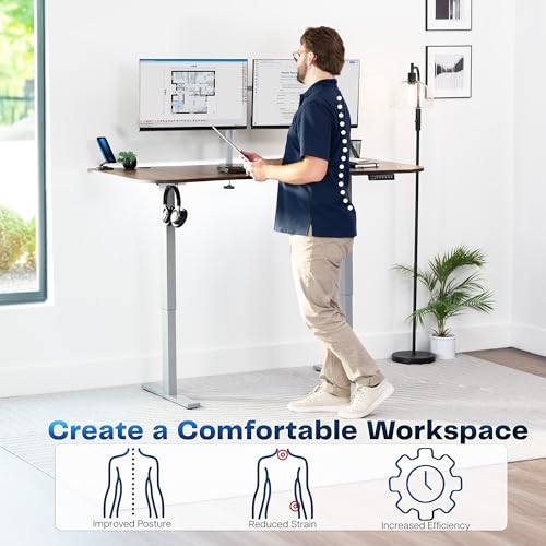 Image of VIVO Electric 63 x 32 in Rustic Standing Desk, Memory Height Adjustment, 1B Series, Holds 220 lbs, Vintage Brown Top Gray Frame, DESK-KIT-1G1N