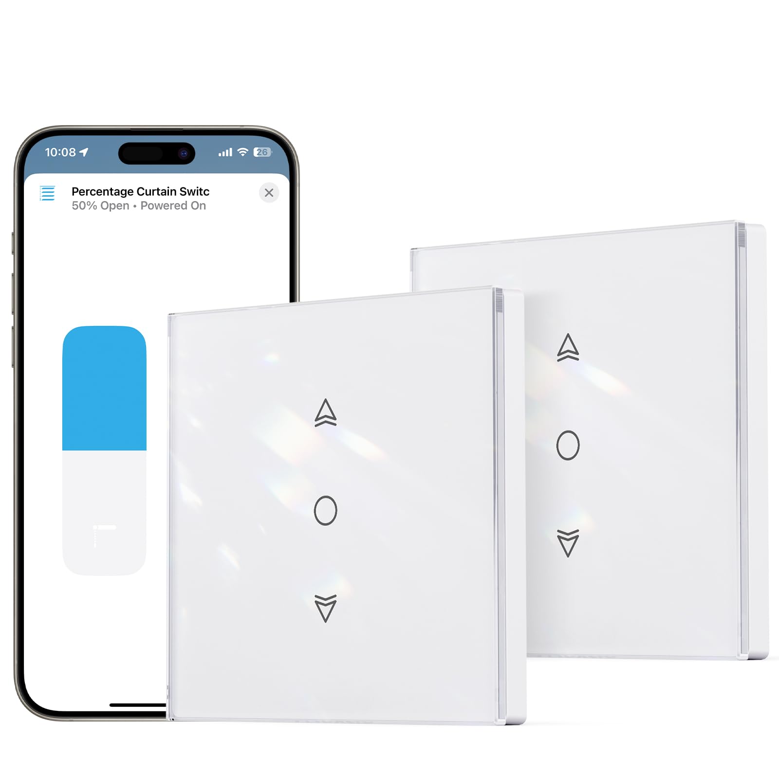 Maxcio Przełącznik żaluzji WiFi, przełącznik kurtyny kompatybilny z HomeKit, Alexa i Google Home, sterowanie procentowe, zdalne sterowanie i sterowanie głosem (2 szt.)
