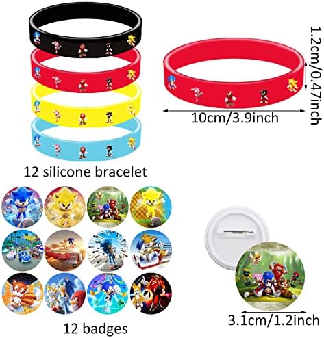 Sonic Party Bag Fillers for Boys Girls, Sonic Themed Party Supplies Birthday Party Decoration with Rubber Bracelets, Pins Badge, Gifts for Kids