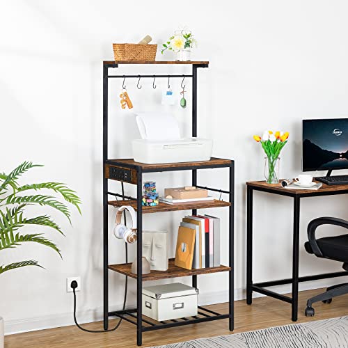 HOOBRO Bakers Rack with Power Outlet, Free Standing Kitchen Shelves, 4-Tier Microwave Stand, Kitchen Storage Unit with Adjustable Wine Rack, for Dinning Room, Living Room, Rustic Brown EBF60KHB01G1 - Image 6