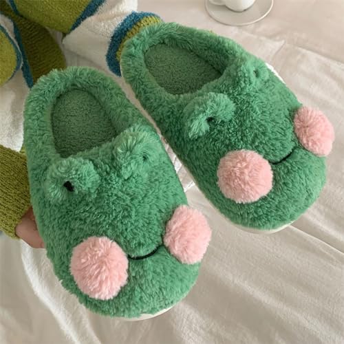 Bridge Cutters Women's & Men's Frog Slippers - Fluffy Cartoon Animal Slippers with Thick Bottoms for Indoor Use3