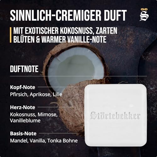 Störtebekker® Premium Shampoo Bar Kokos - Festes Shampoo Herren & Damen - 3in1 Duschseife Männer für Haare, Kopfhaut & Bart - Feuchtigkeitsshampoo - vegan, handgefertigt - 100g
