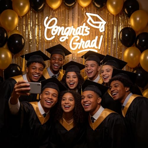 Image of Congrats Grad Neon Sign with Graduation Cap, 16*11In Warm White Grad Light Up Led Sign for Class of 2026 Graduation Party Decorations Prom Celebration Gifts Kindergarten High School College Wall Decor